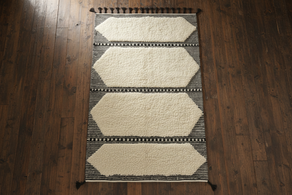 Ivory Rif R handwoven Moroccan rug full view