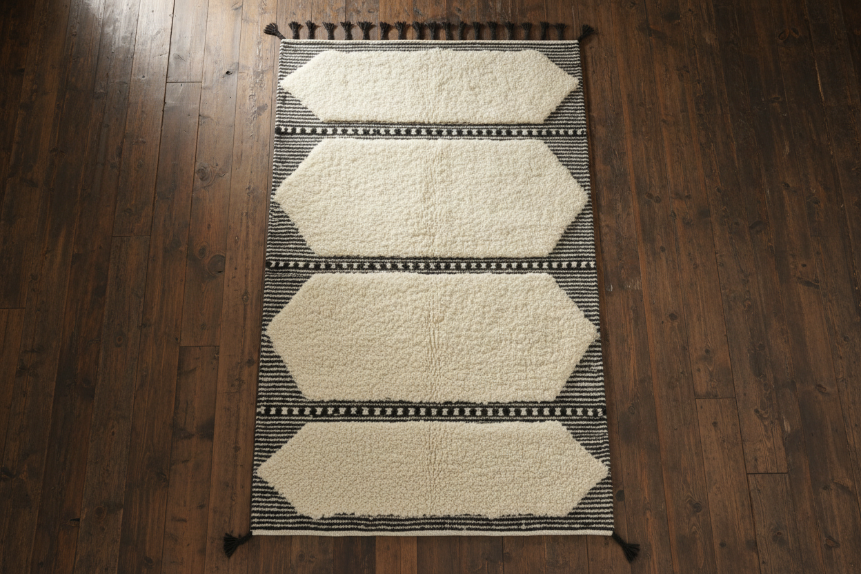 Ivory Rif R handwoven Moroccan rug full view